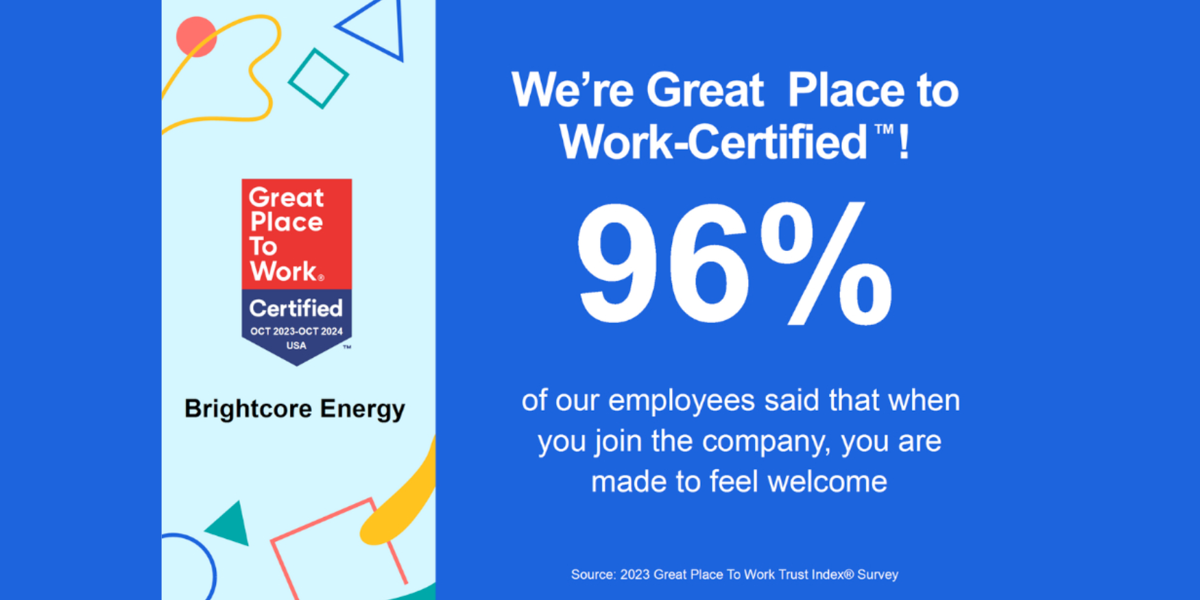 Brightcore Energy Earns Great Place to Work Certification
